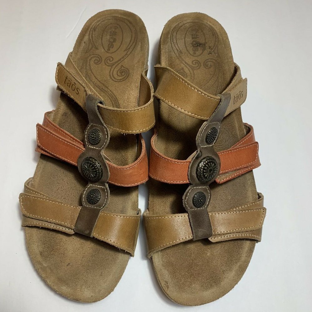 Taos Leather Brown Comfort Velcro Sandals 10-10.5